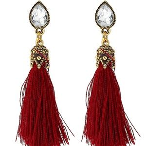Waterdrop Rhinestone Detail Tassel Earrings